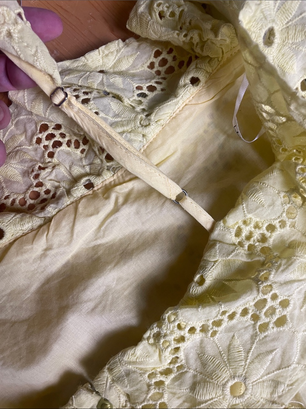 Lulus Biscay Yellow Ruffled Eyelet Lace Sleeveless Dress Women's L - Picture 13 of 13